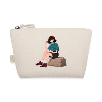 Retro Girl with Red Bow Illustration - Organic Pouch - nature - Front