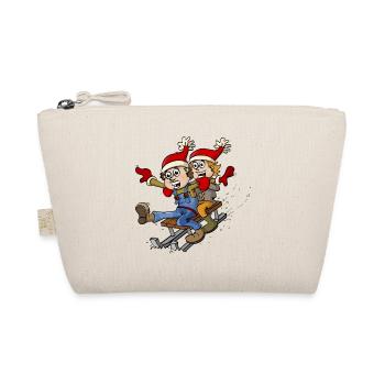 Two children have fun on a sled. - Organic Pouch - nature - Front
