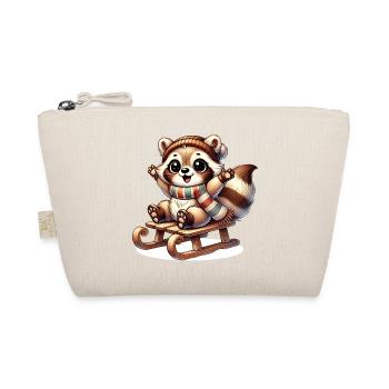 Cheerful raccoon on sleigh – winter fun motif - Organic Pouch - nature - Front