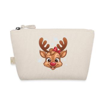 Cute Reindeer Girl with Snowflakes - Organic Pouch - nature - Front