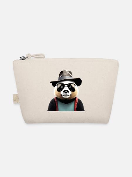 Vintage Entdecker Panda T-Shirt - Bio-Täschchen - Natur