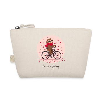 “Love Is a Journey” Sloth on Heart Bike Hearts - Organic Pouch - nature - Front