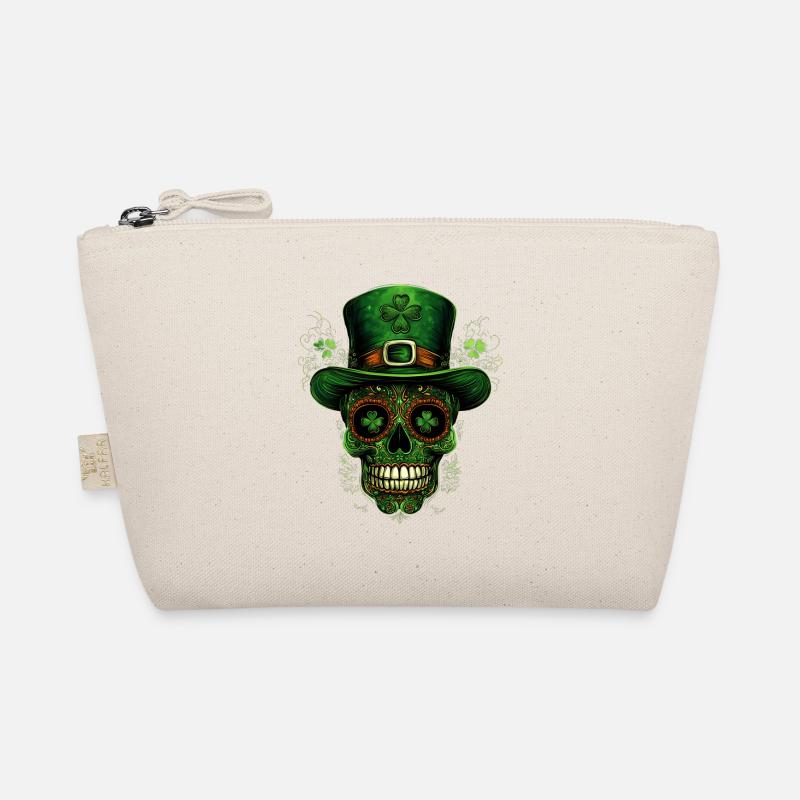 St Patrick Day Totenkopf Schädel Kleeblatt Irland - Bio-Täschchen - Natur