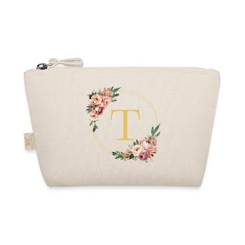 T Monogram, Flower Wreath, Personalizable - Organic Pouch - nature - Front