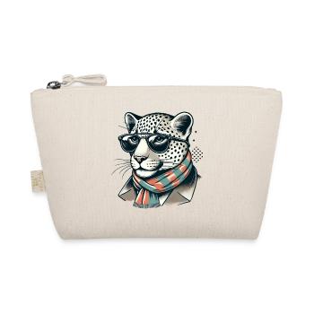 Cooler Leopard mit Brille & Schal – Trendig - Bio-Täschchen - Natur - Vorne