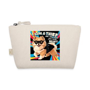 Comicstyle Pomeranian Dog "I am a thief" - Organic Pouch - nature - Front