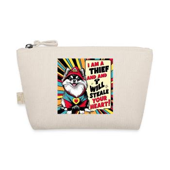 Pomeranian Dog "I am a thief" - Organic Pouch - nature - Front