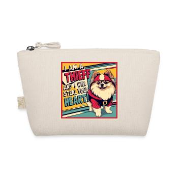 Pomeranian Dog "I am a thief" - Organic Pouch - nature - Front