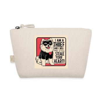 Pomeranian Dog "I am a thief" - Organic Pouch - nature - Front