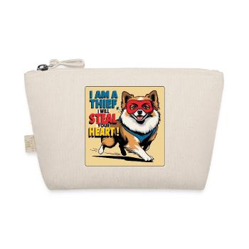 Pomeranian Dog "I am a thief" - Organic Pouch - nature - Front
