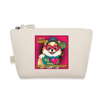 Comicstyle Pomeranian Dog "I am a thief" - Organic Pouch - nature - Front