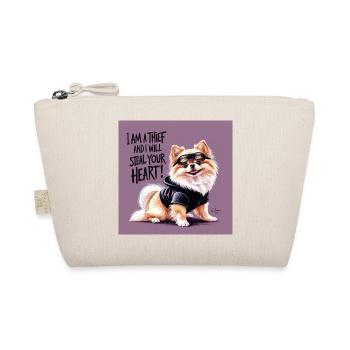 Pomeranian Dog "I am a thief" - Organic Pouch - nature - Front