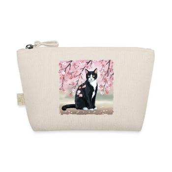Cherry Blossom Cat: Pink Sakura Flowers, Black Cat - Organic Pouch - nature - Front