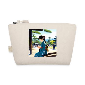 Blue Kimono Girl checking phone in the park - Organic Pouch - nature - Front