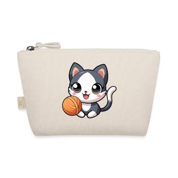 Chaton kawaii noir et blanc avec pelote - Trousse biologique - nature - Devant