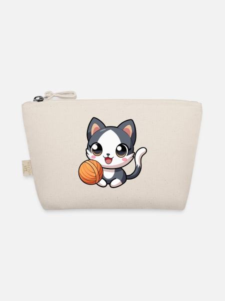 Black and white kawaii kitten with skein - Organic Pouch - nature - Front