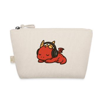 Cute Cartoon Red Dragon Sleeping with Headphones - Organic Pouch - nature - Front