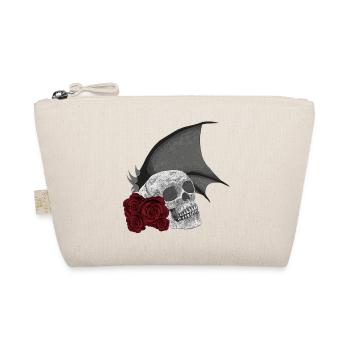 Totenkopf Motiv mit Rosen und Dämonenflügel - Bio-Täschchen - Natur - Vorne