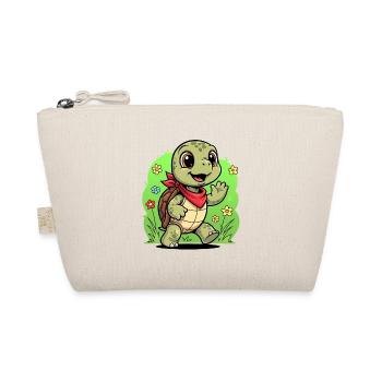 Niedlicher Schildkröte mit Rucksack und Blumen - Bio-Täschchen - Natur - Vorne