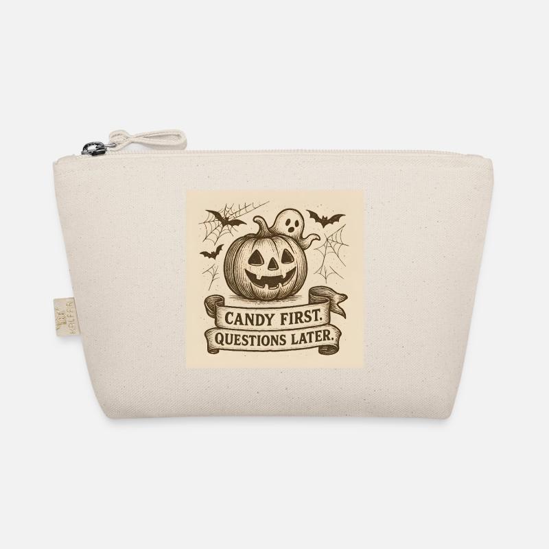 Halloween pumpkin with ghost and banner Organic Pouch