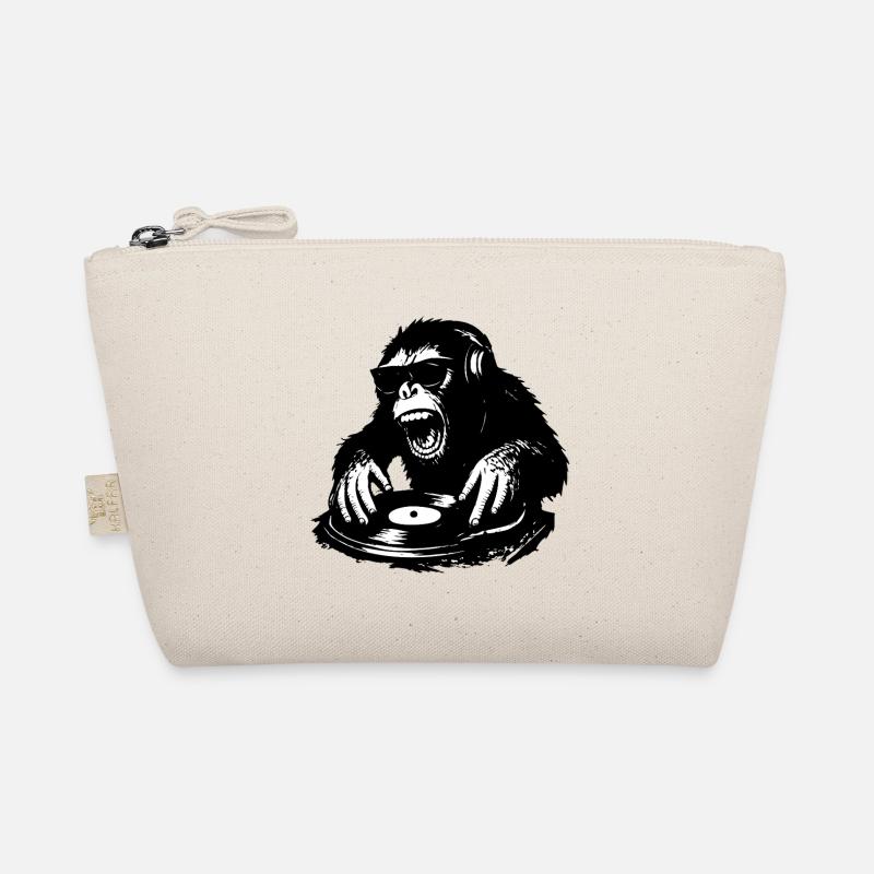 Wild DJ monkey on vinyl turntable Organic Pouch