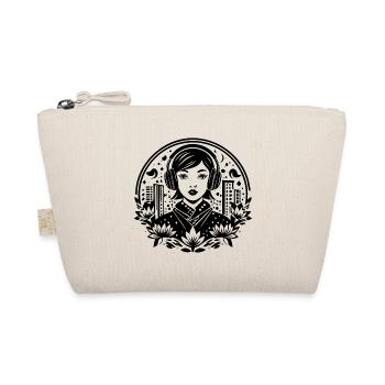 Urban Skyline Shirt – Woman with Headphones - Organic Pouch - nature - Front