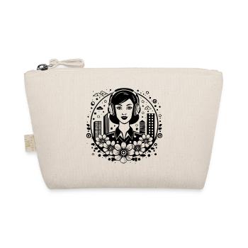 Woman Face – Woman, Headphones, Skyline, Square - Organic Pouch - nature - Front