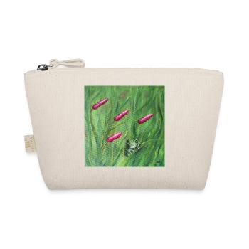 Green Frog Among Pink Pollens Artwork - Organic Pouch - nature - Front