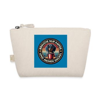 Hund Dackel mit Kaffeetasse Retro Design - Bio-Täschchen - Natur - Vorne