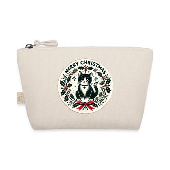 Festive Black Cat Holly Wreath - Organic Pouch - nature - Front
