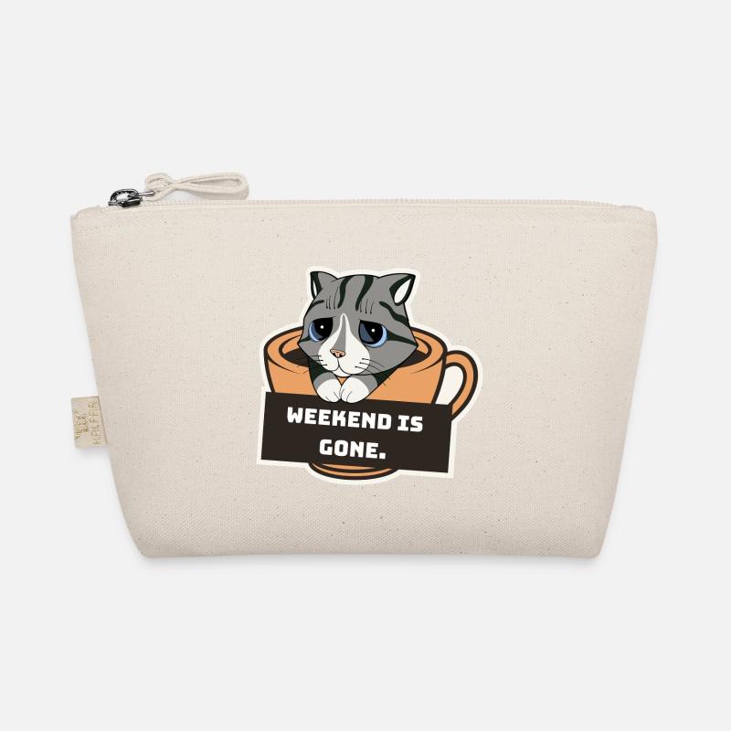 Sad Kitten with Coffee Cup and Weekend Sign Organic Pouch