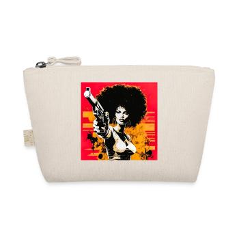 Afro Urban Art Print Woman with Revolver - Organic Pouch - nature - Front