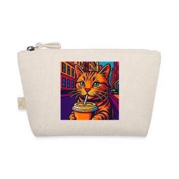 Vibrant Urban Cat with Drink, Love Cats  - Organic Pouch - nature - Front