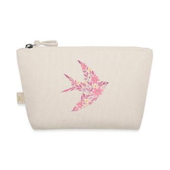 Nordic Floral - Bright Pink Rose Bird - Organic Pouch - nature - Front