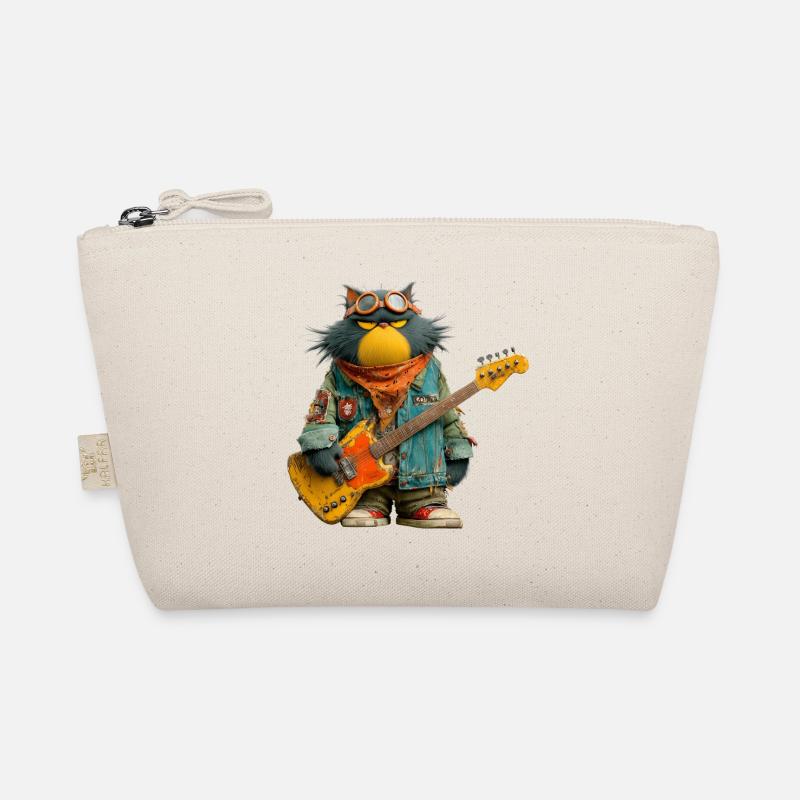 Rockiger Katzenmusiker im Retro-Style - Bio-Täschchen - Natur