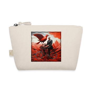 Man Surreal Bicycle with red bird and landscape - Organic Pouch - nature - Front