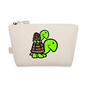 2 Turtles Piggyback Mom Dad Kid Riding Cute - Organic Pouch - nature - Front