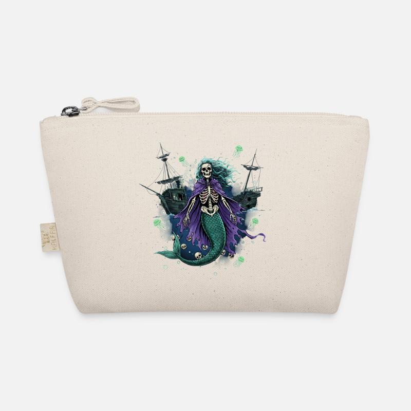 Skeleton Mermaid with Ghost Ship Organic Pouch
