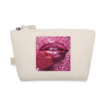 Rosa Glitzerlippen und Zuckerherz - Bio-Täschchen - Natur - Vorne