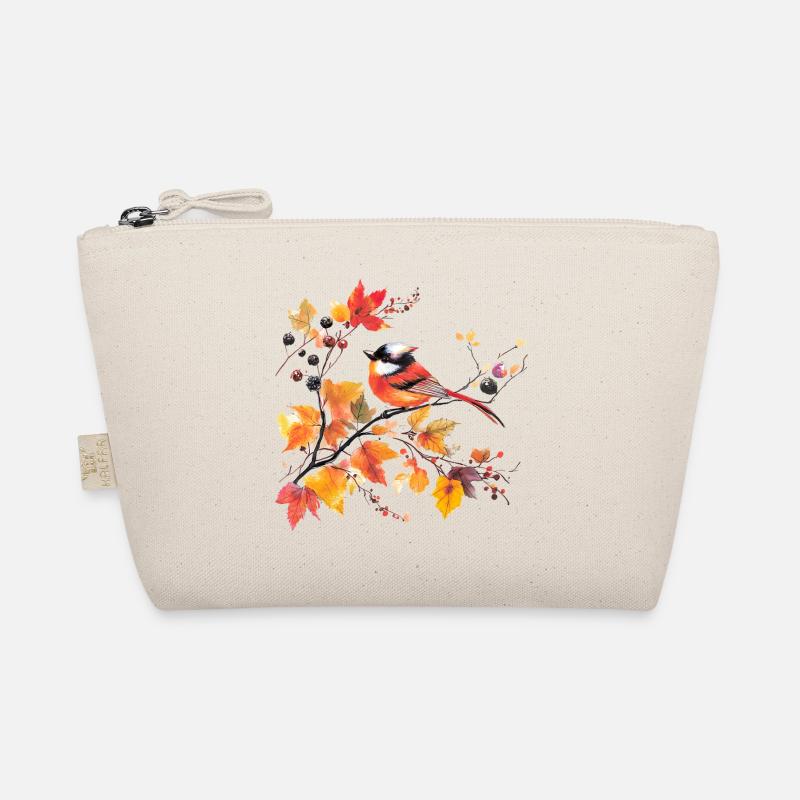 Bird in autumn on leaf branch Organic Pouch