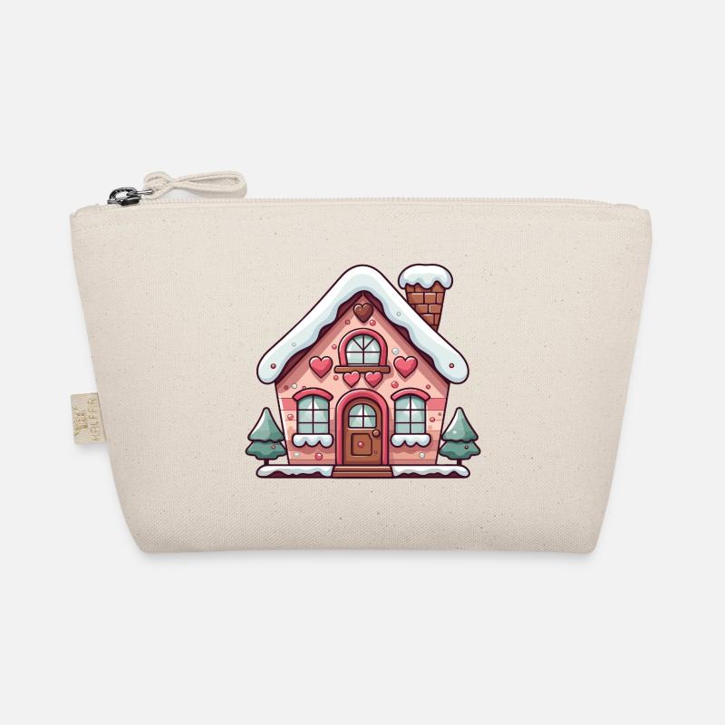 Herz Lebkuchenhaus Verschneiter Charme - Bio-Täschchen - Natur