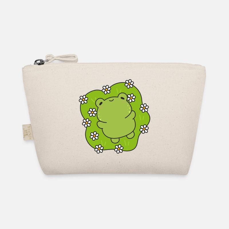 Kawaii-Frosch mit einem blumigen Herz - Bio-Täschchen - Natur