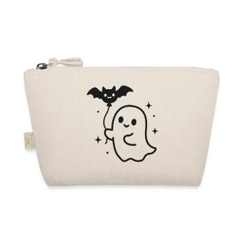 Ghost with Bat – Halloween Motif - Organic Pouch - nature - Front