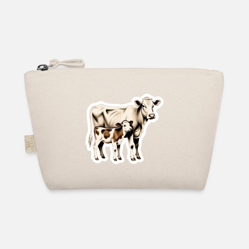 Kuh mit Kalb – Zeitlose Bauernhof-Illustration Bio-Täschchen