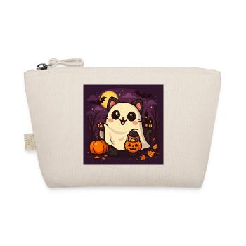 Cuddly Halloween Ghost Cat - Organic Pouch - nature - Front