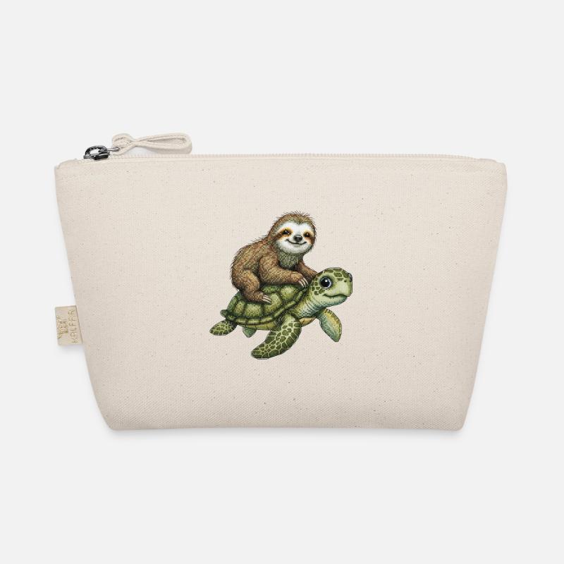 Faultier auf Schildkröte Illustration Bio-Täschchen