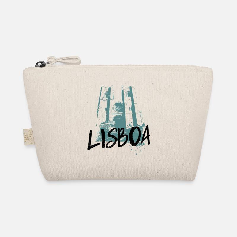 Tram and Cathedral, Lisbon blue illustration Organic Pouch
