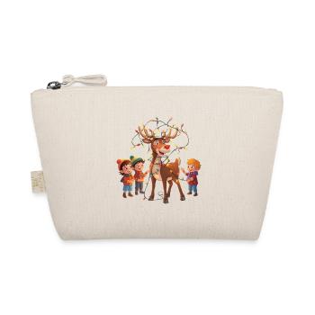 Reindeer with fairy lights and children - Organic Pouch - nature - Front