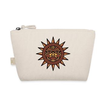 Aztec Sun Face Geometric Emblem - Organic Pouch - nature - Front