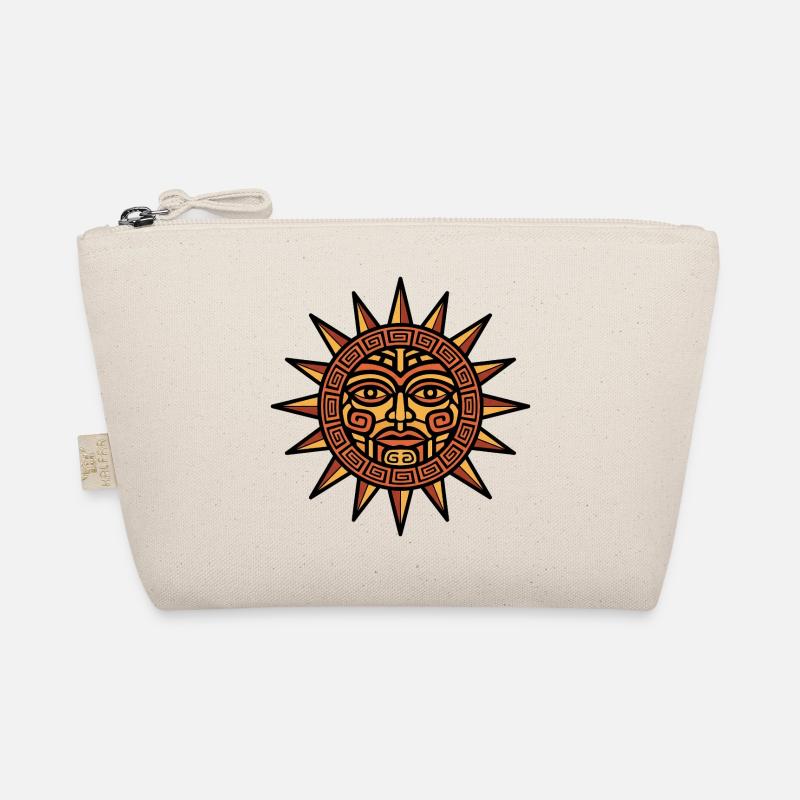 Aztec Sun Face Geometric Emblem Organic Pouch